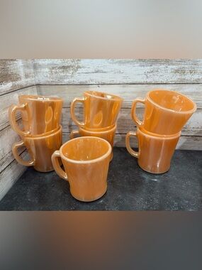 Set of 7 vintage Anchor Hocking Fire King Peach Lustre D-handle coffee mugs